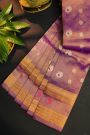 Gadwal Silk Purple Saree With Floral And Peacock Zari Body