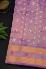 Gadwal Silk Lavender Saree With Floral And Peacock Zari Body