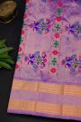 Gadwal Silk Lavender Saree With Floral And Peacock Zari Body