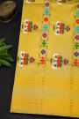 Gadwal Silk Gold Yellow Saree With Floral And Diamond Border