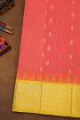 Kuppadam Sico Peach Pink Saree With Peacocks And Elephants Buttis Border