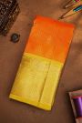 Kuppadam Sico Peach Orange Saree With Checks And Buttis Body