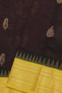Kuppadam Sico Dark Brown Saree With Florals Leaves And Temple Border