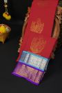 Kancheepuram Silk Red Saree With Florals And Swans Body And Double Colour Border
