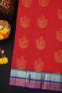 Kancheepuram Silk Red Saree With Florals And Swans Body And Double Colour Border