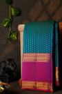 Kancheepuram Silk Teal Blue Saree With Traditional Kuttu Border