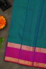 Kancheepuram Silk Teal Blue Saree With Traditional Kuttu Border