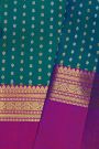 Kancheepuram Silk Teal Blue Saree With Traditional Kuttu Border