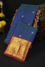 Kancheepuram Silk Navy Blue Saree With Elephant Buttis Kuttu Border