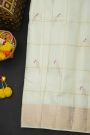 Kancheepuram Silk Off White Saree With Parrots In Checks Body