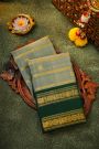 Kancheepuram Silk Dual Colour Saree With Florals And Peacocks Traditional Gap Border