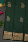 Kancheepuram Silk Bottle Green Saree With Zari Checks And Peacock Paisley Body