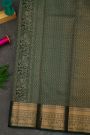 Kancheepuram Silk Bottle Green Saree With Zari Checks And Peacock Paisley Body