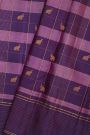 Kancheepuram Silk Violet Saree With Zari Checks And Elephant Buttis Body