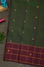 Kancheepuram Silk Bottle Green Saree With Floral And Elephant Buttis Body