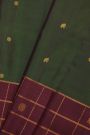 Kancheepuram Silk Bottle Green Saree With Floral And Elephant Buttis Body