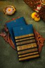 Kancheepuram Silk Royal Blue Saree With Zari Lines Florals And Peacocks Buttis Body