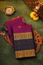 Kancheepuram Silk Purple Saree With Zari Lines Florals And Peacocks Buttis Body