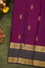 Kancheepuram Silk Purple Saree With Zari Lines Florals And Peacocks Buttis Body