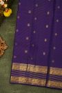 Kancheepuram Silk Royal Blue Saree With Gandaberunda Buttis In Zari Lines Body
