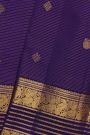 Kancheepuram Silk Royal Blue Saree With Gandaberunda Buttis In Zari Lines Body