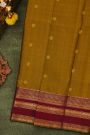 Kancheepuram Silk Mustard Yellow Saree With Zari Lines And Peacocks Buttis Body