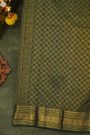 Kancheepuram Silk Bottle Green Saree With Florals And Buttis Border