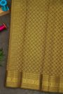 Kancheepuram Silk Mehendi Green Saree With Zari Checks Peacock And Elephant Body