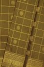 Kancheepuram Silk Mehendi Green Saree With Zari Checks Peacock And Elephant Body