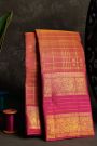 Kancheepuram Silk Peach Pink Saree With Peacock Butti Checks Body