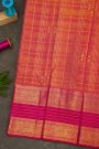 Kancheepuram Silk Peach Pink Saree With Peacock Butti Checks Body