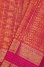 Kancheepuram Silk Peach Pink Saree With Peacock Butti Checks Body