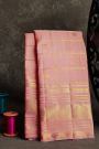 Kancheepuram Silk Baby Pink Saree With Zari Checks Floral And Peacock Body