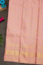 Kancheepuram Silk Baby Pink Saree With Zari Checks Floral And Peacock Body