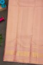 Kancheepuram Silk Baby Pink Saree With Zari Checks Floral And Peacock Body