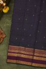 Kancheepuram Silk Navy Blue Saree With Zari Checks And Florals Buttis Body