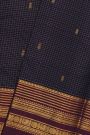 Kancheepuram Silk Navy Blue Saree With Zari Checks And Florals Buttis Body