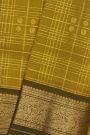 Kancheepuram Silk Mustard Yellow Saree With Zari Checks Florals And Peacocks Buttis Body