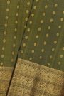 Kancheepuram Silk Mehendi Green Saree With Florals And Buttis Body