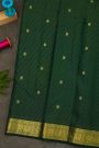 Kancheepuram Silk Bottle Green Saree With Zari Lines Checks Florals And Peacock Buttis Body