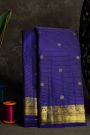 Kancheepuram Silk Royal Blue Saree With Zari Cross Lines Peacocks And Yali Border