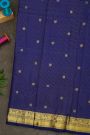 Kancheepuram Silk Royal Blue Saree With Zari Cross Lines Peacocks And Yali Border