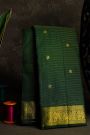 Kancheepuram Silk Bottle Green Saree With Zari Lines And Buttis Body