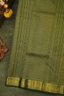 Kancheepuram Silk Bottle Green Saree With Zari Lines And Floral Peacock Buttis Body
