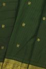 Kancheepuram Silk Bottle Green Saree With Zari Lines And Floral Peacock Buttis Body