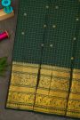 Kancheepuram Silk Bottle Green Saree With Zari Checks And Florals Buttis Body