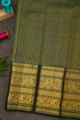 Kancheepuram Silk Bottle Green Saree With Zari Checks And Florals Buttis Body