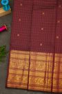 Kancheepuram Silk Dark Maroon Saree With Zari Checks And Rudraksha Buttis Body