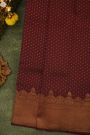 Kancheepuram Silk Dark Maroon Saree With Zari Diamond And Floral Leaf Border