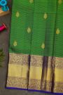 Kancheepuram Silk Leaf Green Saree With Florals And Peacock Border